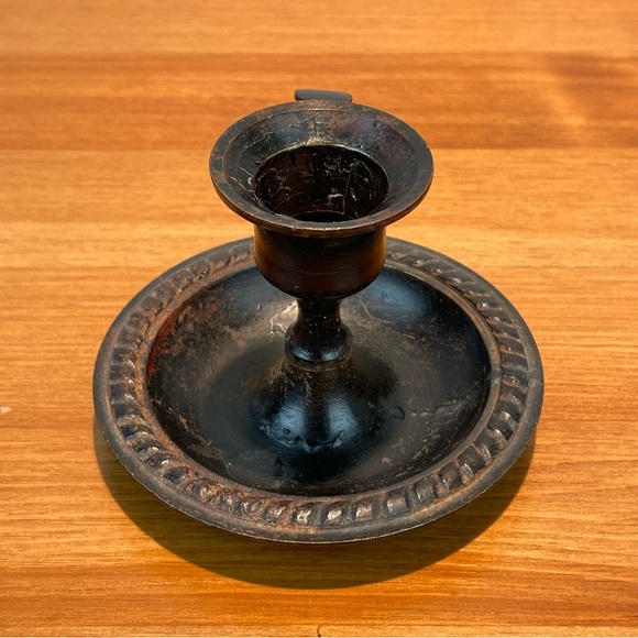 Antique Primitive French Cast Metal Handheld Taper Candle Holder Brown Vintage - Picture 6 of 16